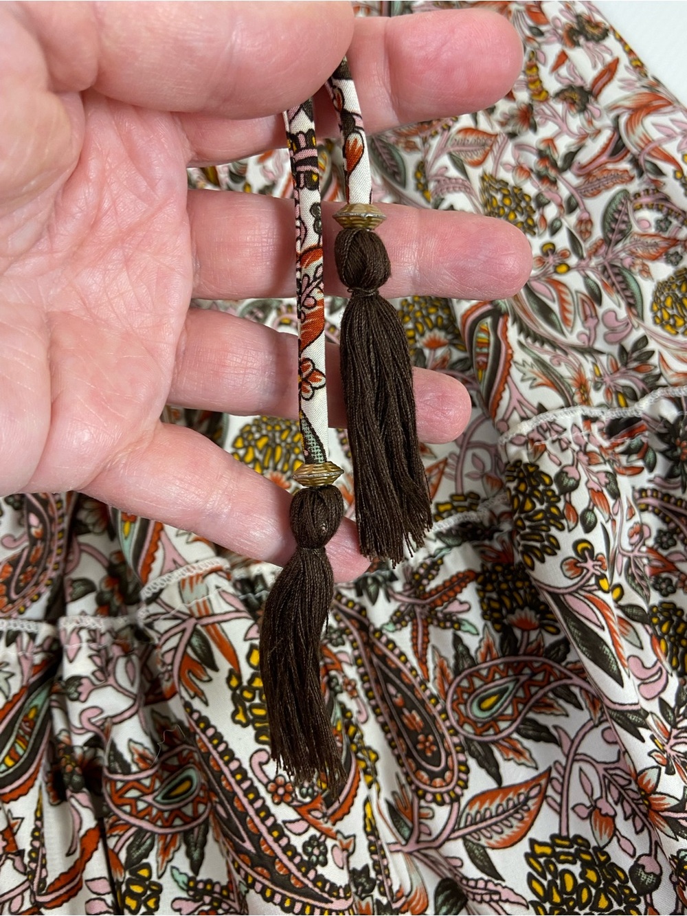 Smocked Paisley Maxi Dress in Brown & Cream - Picture 6 of 8